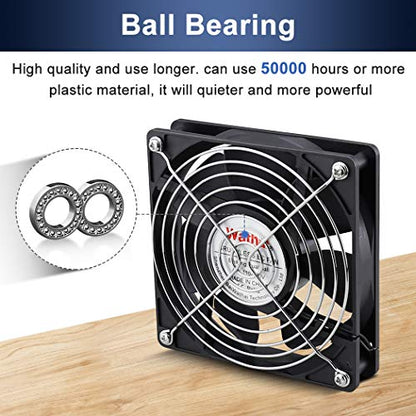 Wathai EC 120mm x 25mm AC Axial Small Exhaust Fan 110V 120V Dual Ball | 4 Inch ventilation Fan 110V - 240V Axial 1225 120v AC 120mm x 25mm Low Speed for DIY Cooling Ventilation Exhaust Projects - style: 120x25mm