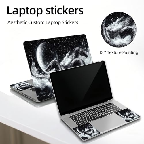 Universal Laptop Skin Sticker Decal, 12"-15.6" Aesthetic Vinyl Wrap, Black Snake Moon Galaxy Waterproof Notebook Cover Art Protector for MacBook HP Dell Lenovo, Fits 13" 14" 15" 15.6" - color: Black Snake Moon Galaxy