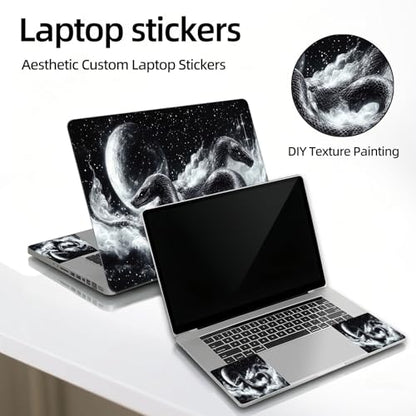 Universal Laptop Skin Sticker Decal, 12"-15.6" Aesthetic Vinyl Wrap, Black Snake Moon Galaxy Waterproof Notebook Cover Art Protector for MacBook HP Dell Lenovo, Fits 13" 14" 15" 15.6" - color: Black Snake Moon Galaxy