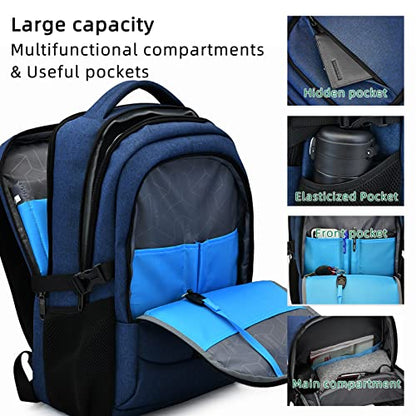 17 Inch Laptop Backpack for Travel Water Resistant College Backpack for Men Women Laptop Bag with USB Charging Port,Blue - color: Blue