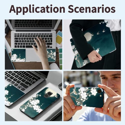 3Pcs Laptop Skin Sticker Decal Chinese Painting PVC Laptop Sticker Fits for 12-16 Inch Notebook Waterproof Scratch Proof Tradition Universal Notebook PC Personalized Protector Gift - style: cyan background flower branches