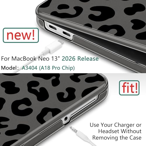 for MacBook Neo 13 inch Case 2026 (Model A3404), Artistic Leopard Pattern Ultra Slim Frosted Matte Hard Shell, Anti-Scratch & Fingerprint Resistant Cover, Leopard Black - color: Leopard Black