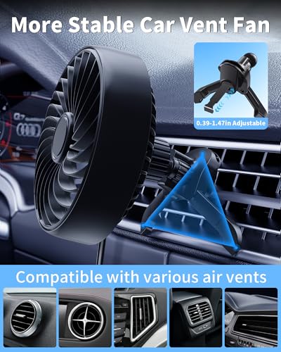 USB AC Fan for Car SUV Van Pickup Truck RV Vehicles Air Vent, Car Vent Fan to Boost Cooling Air Circulation, Colorful Lighting Car Clip On Fan 3 Speed Setting 360 Rotating Quiet Running