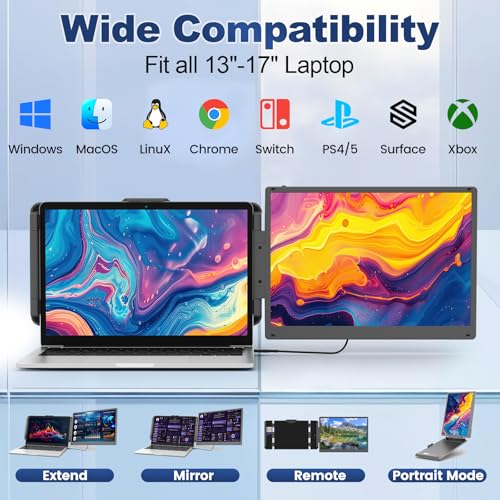 Cenerius 14" 2K Ultra-Clear Laptop Screen Extender, Portable Dual Monitor for 13-17 Inch Laptops, USB-C/HDMI Plug & Play IPS Display, Compatible with Mac/Windows/Android/Switch/PS5/Xbox - size: 2K-Dual-14"