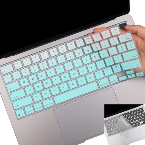 2 Pack Keyboard Cover Skin for 2026-2023 MacBook Air 13" 15" M5 M4 M3 M2, 2026-2021 MacBook Pro 14" 16" M5 M4 M3 M2 M1 Pro/Max, 14.2" 16.2" MacBook Pro /13.6" 15.3" MacBook Air, US,Ombremint - color: Ombremint+TPU