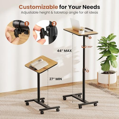 GIANTEX Overbed Table with Wheel, Medical Adjustable Bedside Table Natural | Mobile Standing Desk, Portable Laptop Table for Small Spaces, Bed Trays Table for Eating Home and Hospital - color: Natural