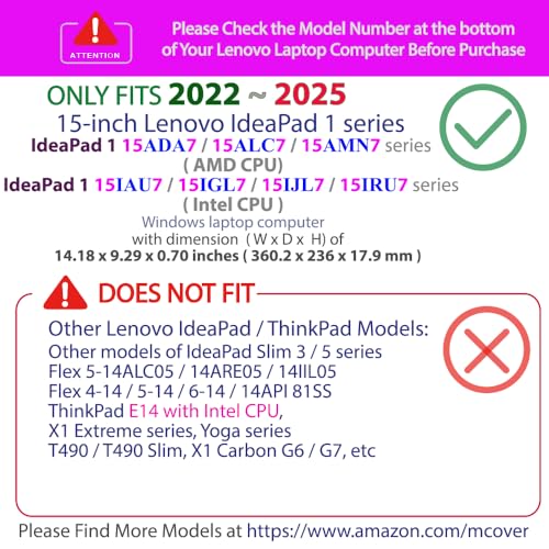 mCover Case Compatible ONLY for 2022-2025 15" Lenovo IdeaPad 1 Series (15ADA7 / 15AMN7 / 15ALC7 / 15IAU7 / 15IGL7 / 15IJL7 / 15IRU7) Windows Laptops (NOT Fitting Any Other Models)- Pink - color: Pink