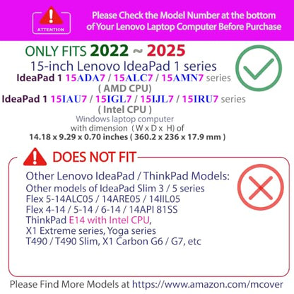 mCover Case Compatible ONLY for 2022-2025 15" Lenovo IdeaPad 1 Series (15ADA7 / 15AMN7 / 15ALC7 / 15IAU7 / 15IGL7 / 15IJL7 / 15IRU7) Windows Laptops (NOT Fitting Any Other Models)- Pink - color: Pink