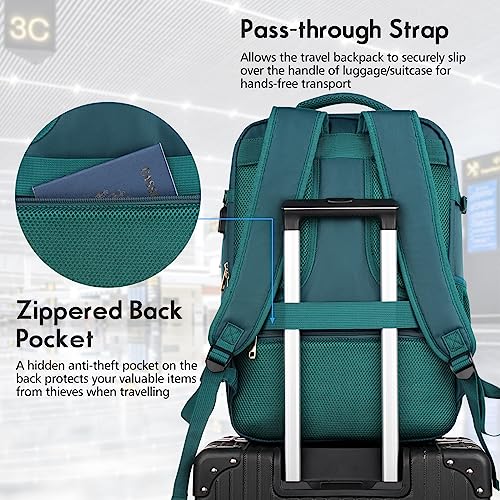 Large Travel Backpack Women, Flight Approved Carry On Backpack, Water Resistant Anti-Theft Large Casual Daypack Fit 17 Inch Laptop with USB Charging Port, Peacock Blue - color: Peacock Blue, size: 17.3 inch