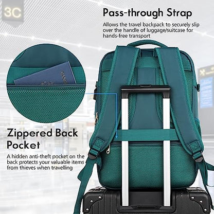 Large Travel Backpack Women, Flight Approved Carry On Backpack, Water Resistant Anti-Theft Large Casual Daypack Fit 17 Inch Laptop with USB Charging Port, Peacock Blue - color: Peacock Blue, size: 17.3 inch