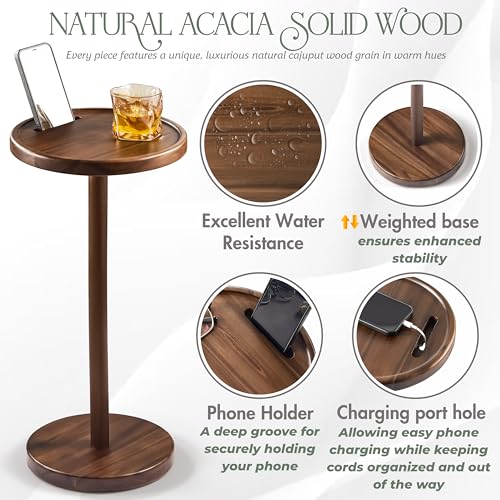 BLUEWEST 24.4 in Tall Compact Drink Table, Flat Top, Weighted Base, Walnut | Durable Pedestal Accent Table for Living Rooms, Bedrooms or Offices, with a Compact Design for Cocktails and Everyday Drinks. - color: Large Walnut