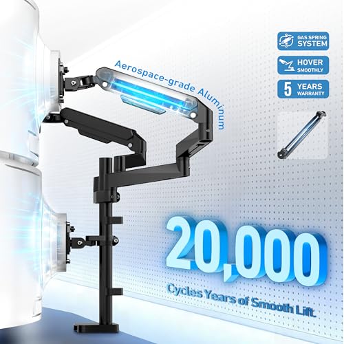 Ergounion Triple Monitor Mount for 13-32" Screens, with Long Monitor Arm | Wide 3-section arm, 19.8 lbs/arm, aluminum, full motion tilt/swivel/rotate, VESA 75/100 quick-release install, cable channels