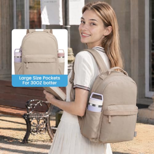 G4Free Small Backpack for Women, lightweight Daypacks for Travel School | Water-resistant Nylon Backpack, fits 13.3" laptop, Multi-pockets, Trolley strap, Comfy padded straps - color: Khaki