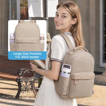 G4Free Small Backpack for Women, lightweight Daypacks for Travel School | Water-resistant Nylon Backpack, fits 13.3" laptop, Multi-pockets, Trolley strap, Comfy padded straps - color: Khaki
