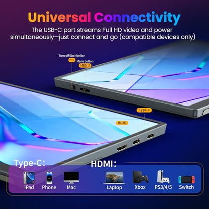 Portable Monitor 10.5 inch 1280P 420 Nits100% sRGB Ultra-Slim Travel Monitor, HDR 16:10 Display with Adjustable Stand &Speakers USB-C HDMI, External Monitor for Laptop PC Phone - size: 10.5 inch