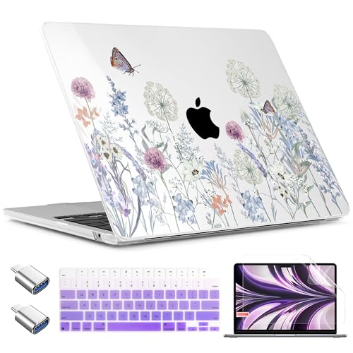 TWOLSKOO for MacBook Air 15 inch Case 2026 2025 2024 2023 Release M5 A3448 M4 A3241 M3 A3114 M2 A2941, Plastic Hard Shell & Screen Protector & Keyboard Cover & Type C Adapter, Dandelions - color: Dandelions