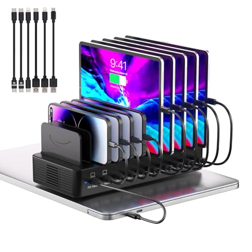 620W Charging Station for Multiple Devices, 10-Port USB C Fast Charger Station, Dual 140W PD3.1 PPS Charging Dock with Adjustable Dividers & 6 Cables - for Laptop MacBook, iPhone, iPad - color: Dark Black