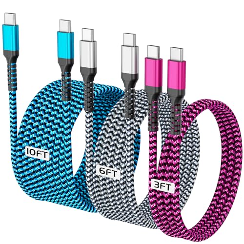 QQLIKE 60W USB C to USB C Cable,3Pack [3FT+6FT+10FT] Type C to C Fast Charging Charger Cords for iPhone 16 15 Plus Pro Max for Galaxy S25 S24 S23 S22 for MacBook Pro for iPad Pro/Air