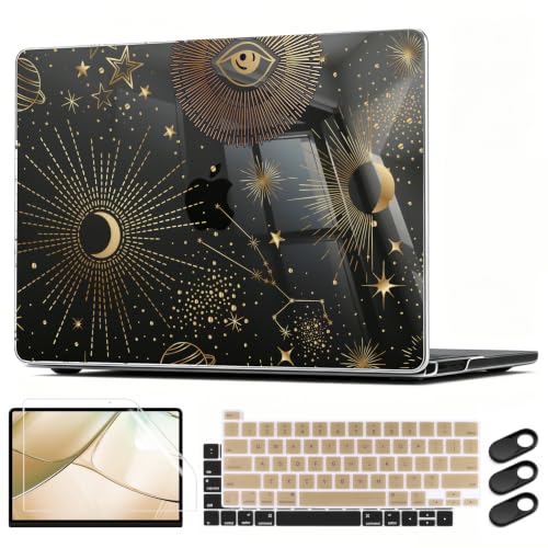 CISSOOK Case for MacBook Pro 13 Inch 2025-2020 Release Model M2 Chip A2338 M1 A2251 A2289, Black Style Hard Cover with Keyboard Cover for M2 MacBook Pro 13 with Touch Bar，Moon Star - color: Pro13inch-Moon Star