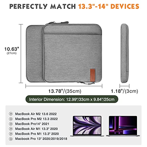 MoKo 13.3-14 Inch Laptop Sleeve Bag Carrying Case with Accessory Pocket | Fits MacBook Pro 14-inch M3/M2, MacBook Pro 13-inch M2/M1, MacBook Air 13.6-inch M2 and Surface Pro 9/8, Light Gray - color: Light Gray, size: 13.3-14 Inch