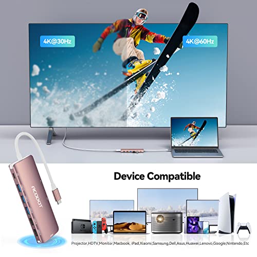 USB C Hub, 9-in-1 Multi-Port USB Adapter, 4K@60Hz HDMI, 100W Max PD, 3 USB3.0(5Gbps) + 2 USB2.0 Data Ports, SD/TF Card Reader for MacBook, iPad Pro, Dell, HP, Lenovo, Windows Laptop, Rose Gold - color: Rose Gold