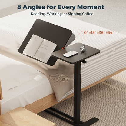 32''Large Pneumatic Overbed Tilting Bedside Table,Desk with Wheels | 31.6" x 15.7" Black Double Flip Tabletop,Hospital Medical Bedside Table,Overbed Table with Wheels,Small Standing Desk - color: Black, size: Large