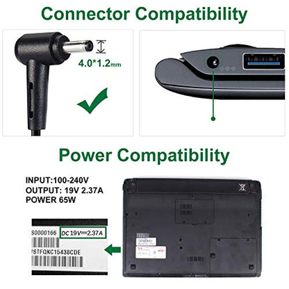 19V 2.37A 45W Ac Adapter Laptop Charger for Asus UX330 UX330U UX360 UX360C UX305 Q504U Q504UA Q302 Q302L Q302LA Q302U S200E X201E X202E X541NA E402WA Notebook Power Supply Cord