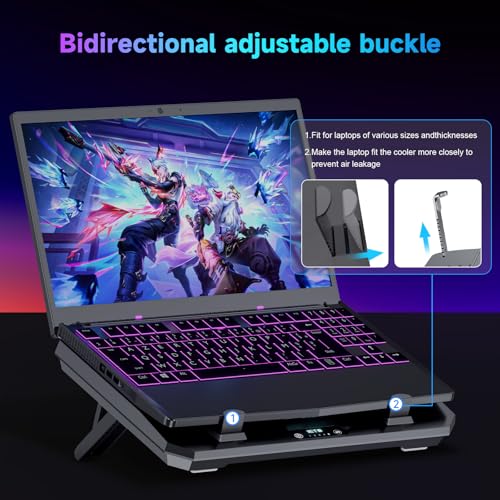 IETS GT300 Upgraded Laptop Cooling Pad with Adjustable Stand, Turbo Boosted Cooler for Rapid Cooling 10-17inch Gaming Laptop, Flexible Sealing Ring，Featuring Air Filtration Adjustable clamp - color: GT300B0(Basic)
