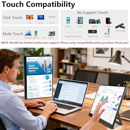 15.3 Inch Touchscreen Portable Monitor, 1920×1200 Full HD IPS 10-Point Touch External Monitor, Ultra Slim USB-C HDMI Plug & Play, Portable Monitor for Laptop PC Mac PS5 Xbox - size: 15.3inch Touch