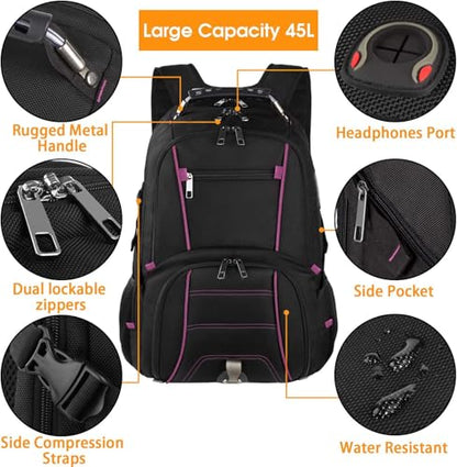 LTINVECK Travel Laptop Backpack,Extra Large Backpack for Men,Big 17 Inch Computer bag Tech Backpack - color: Purple