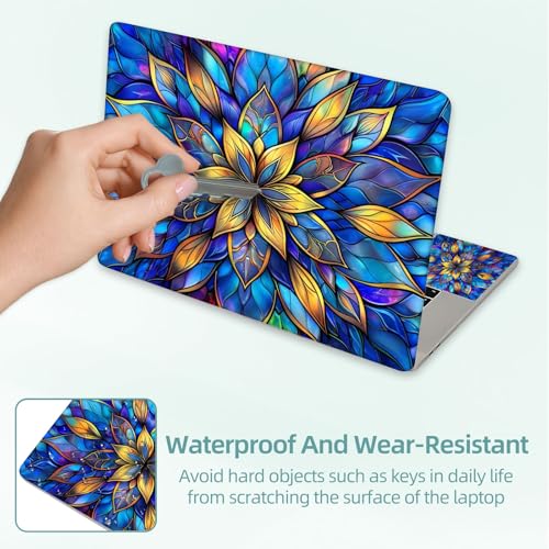Universal Laptop Skin Decal, 3-Piece Vinyl Protector for 12 13 14 15.6" Notebook, Waterproof Anti-Scratch, Easy Trim & Bubble-Free Finish, Stained Glass Flower - color: Stained Glass Flower