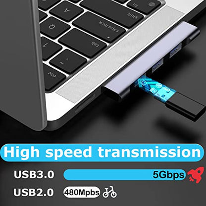 USB Hub for Laptop, USB 3.0 Hub 4-Port, 5Gbps USB Splitter for Laptop, Windows, MacBook, PC, Flash Drives, HDD, Printer, Keyboard, Mouse (Left-Side USB Hub) - color: Grey left model