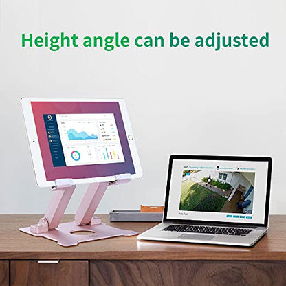 KABCON Tablet Stand,【Updated】 Adjustable Eye-Level Aluminum Solid Desktop Stand Holder,Compatible with iPad Series,Microsoft Surface Series,Samsung,Kindle Fire,Etc.Up to 15'' Tablets-Pink - color: Large-Pink