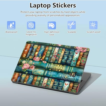 Universal Laptop Skin Sticker with 2 Wrist Pad Skins, Waterproof Scratch Resistant Vinyl Laptop Cover Decal, Cut to Fit for 11–15.6 Inch MacBook HP Dell Lenovo, Art Bookshelf - color: Art Bookshelf