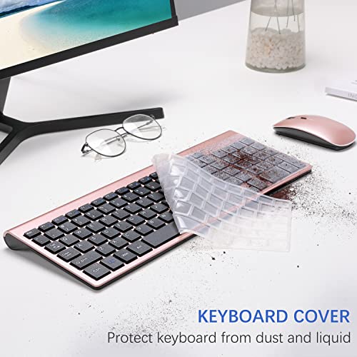 Wireless Keyboard and Mouse Ultra Slim Combo, TopMate 2.4G Silent Compact USB 2400DPI Mouse and Scissor Switch Keyboard Set with Cover, Batteries Included, for PC/Laptop/Windows/Mac - Rose Gold Black - color: Rose Gold Black
