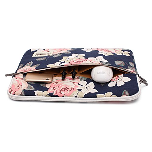 Canvaslife White Rose Pattern 13 inch Canvas Laptop Sleeve with Pocket 13 inch 13.3 inch Laptop case 13.1 case 13.6sleeve - color: White Rose, size: 13 inch/13.3 inch