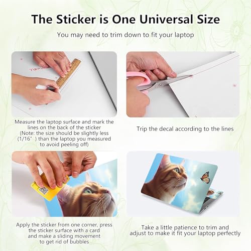 Laptop Skin Sticker Decal, Universal Reusable Vinyl Laptop Cover for 12" 13" 13.3" 14" 15" 15.4" 15.6" Notebook PC, Waterproof Scratch-Resistant with 2 Wrist Pads, Easy to Apply & Remove,Cat Butterfly - color: Cat Butterfly