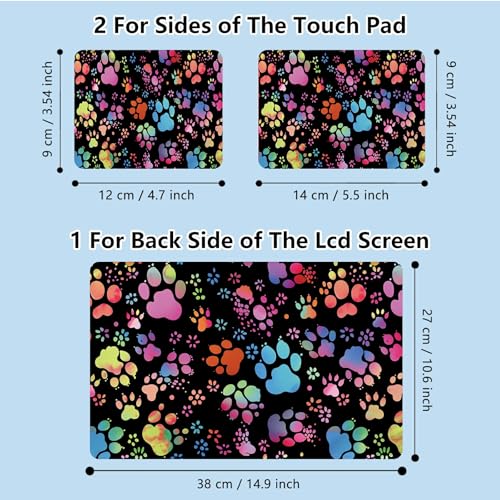 Universal Laptop Skin Sticker with 2 Wrist Pad Skins, Waterproof Scratch Resistant Vinyl Laptop Cover Decal, Cut to Fit for 11–15.6 Inch MacBook HP Dell Lenovo, Color Dog Paws - color: Color Dog Paws