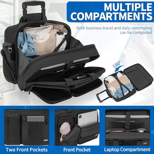 Rolling Laptop Bag for Women Men, Overnight Rolling Computer Bags Fits Up to 17.3 Inch Laptop for Travel/Work/Business