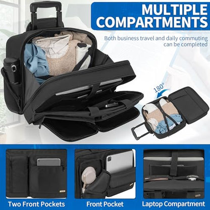 Rolling Laptop Bag for Women Men, Overnight Rolling Computer Bags Fits Up to 17.3 Inch Laptop for Travel/Work/Business