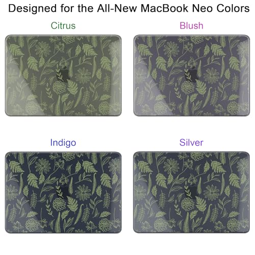 Batianda Case for MacBook Neo 13 Inch 2026 Model A3404, Sage Botanical | 4-in-1 Laptop Accessories Bundle with Sage Botanical Art, Ultra Slim Hard Shell for Students and Nature Lovers - color: Midnight Leaf Outlines