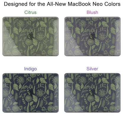 Batianda Case for MacBook Neo 13 Inch 2026 Model A3404, Sage Botanical | 4-in-1 Laptop Accessories Bundle with Sage Botanical Art, Ultra Slim Hard Shell for Students and Nature Lovers - color: Midnight Leaf Outlines