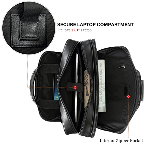 Men's Solid Thick Full Grain Leather 17.3" Laptop Briefcase Classic Messenger Bag Fit Business Travel | Solid - color: Black