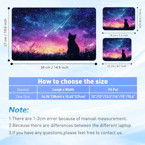Universal Laptop Skin Sticker Decal with 2 Wrist Pad Skins, Waterproof Scratch Vinyl Cover for 11–15.6 Inch MacBook, HP, Dell, Lenovo, Cutable & Reusable,Galaxy Meteor Cat Art - color: Galaxy Meteor Cat Art