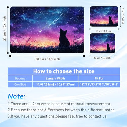 Universal Laptop Skin Sticker Decal with 2 Wrist Pad Skins, Waterproof Scratch Vinyl Cover for 11–15.6 Inch MacBook, HP, Dell, Lenovo, Cutable & Reusable,Galaxy Meteor Cat Art - color: Galaxy Meteor Cat Art