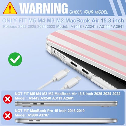 May Chen for MacBook Air 15 inch Case M5 M4 M3 M2 2026 2024-2023, Model A3448 A3241 A3114 A2941, Closes Seamlessly Hard Shell Laptop Cover with Keyboard Cover, Pink Stripes - color: Pink stripes