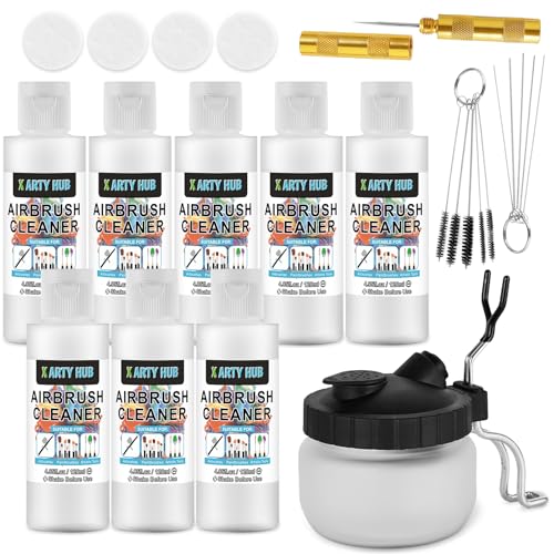 X ARTY HUB Airbrush Cleaning Kit, 32.4 fl oz Cleaner, Cleaning Pot & Tools | Easily Handles Water-Based and Acrylic Paints, Glass Airbrush Cleaning Pot, Air Brush Cleaning Tools, Airbrush Cleaner Kit - size: Airbrush Cleaning Kit with 32.4 fl oz Cleaner