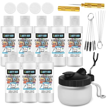X ARTY HUB Airbrush Cleaning Kit, 32.4 fl oz Cleaner, Cleaning Pot & Tools | Easily Handles Water-Based and Acrylic Paints, Glass Airbrush Cleaning Pot, Air Brush Cleaning Tools, Airbrush Cleaner Kit - size: Airbrush Cleaning Kit with 32.4 fl oz Cleaner
