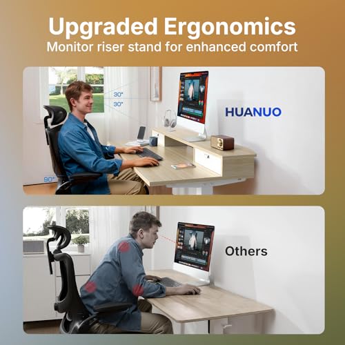 HUANUO 40" X 24" Electric Standing Desk with 2 Drawers, C-Clamp Mount Compatible, Height Adjustable Computer Desk, Home Office Stand Up Desk with 4 Preset Heights & 2 Hooks, Light Walnut - color: Light Walnut, size: 40" X 24"