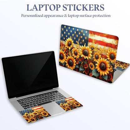Universal Laptop Skin Sticker Decal,15.6 Inch Laptop Vinyl Cover for 13" 14" 15.6" Laptop,Scratch-Resistant Waterproof Protector Wrap,Reusable with Wrist Pads,Sunflower Field American Flag - color: Sunflower Field American Flag